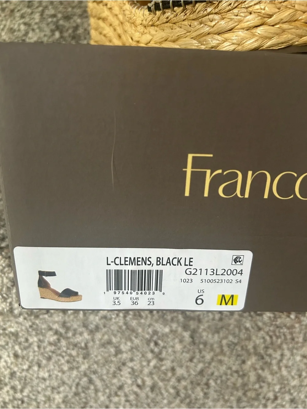 Franco Sarto Black Leather Espadrille Wedge Sandals with Ankle Strap